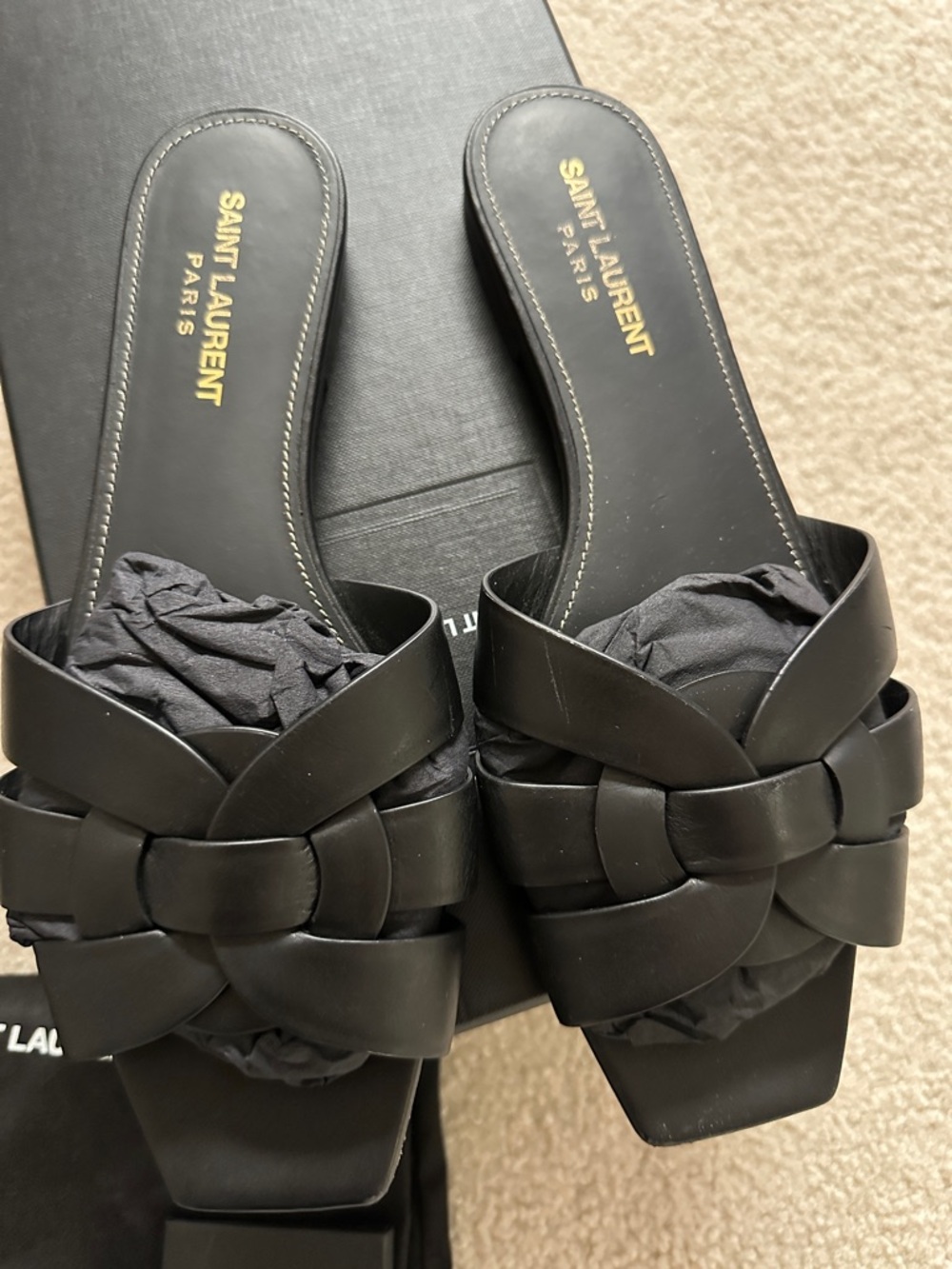 Saint Laurent Black Braided Leather Slide Mules - Picture 4 of 4